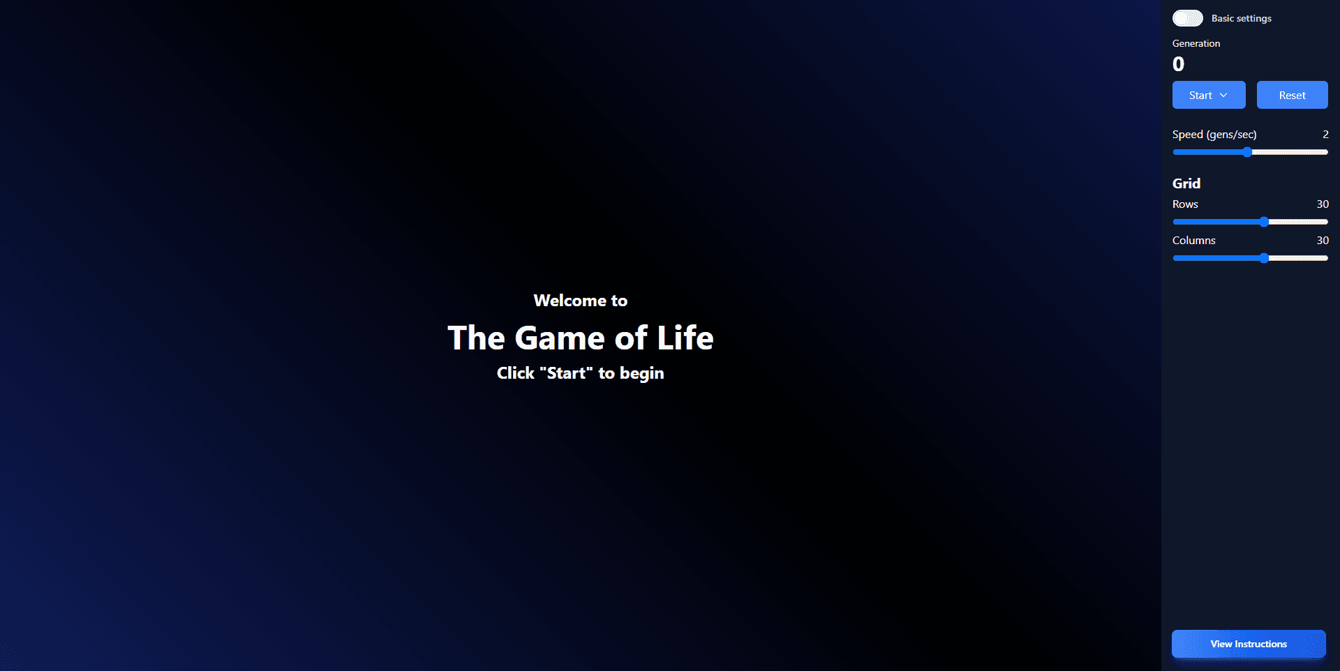 Game of Life Web: Homepage